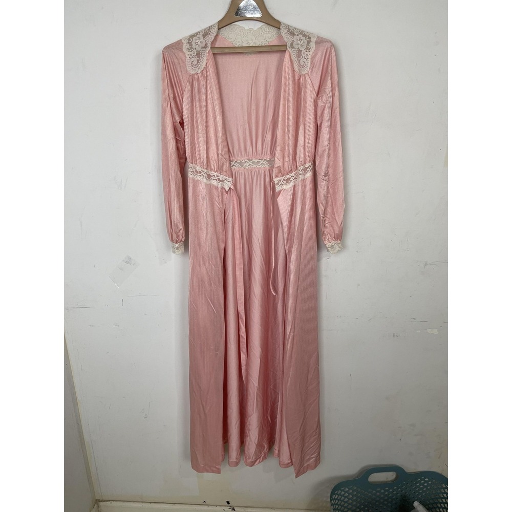 Vintage JCPenney Robe Womens Petite Pink Lace Coquette Festival‎ Fairy 70s Long